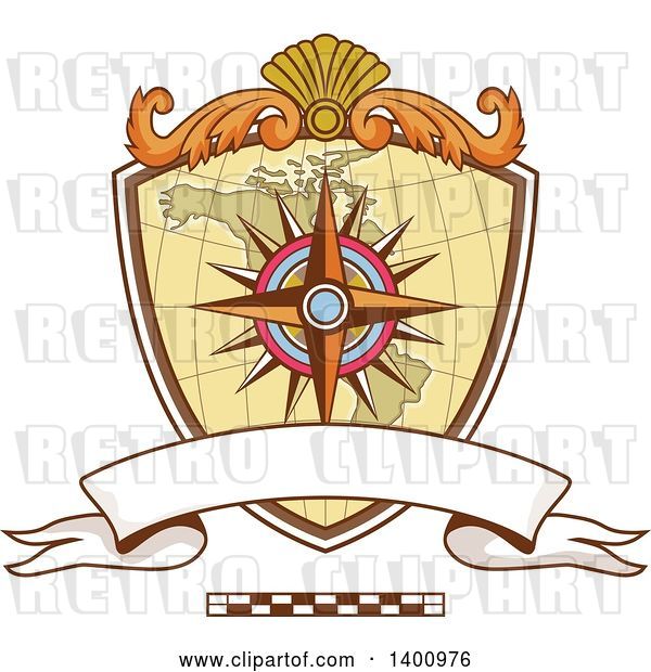 Vector Clip Art of Retro Compass Rose and Map Navigator Coat of Arms Crest