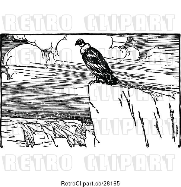 Vector Clip Art of Retro Condor on a Cliff