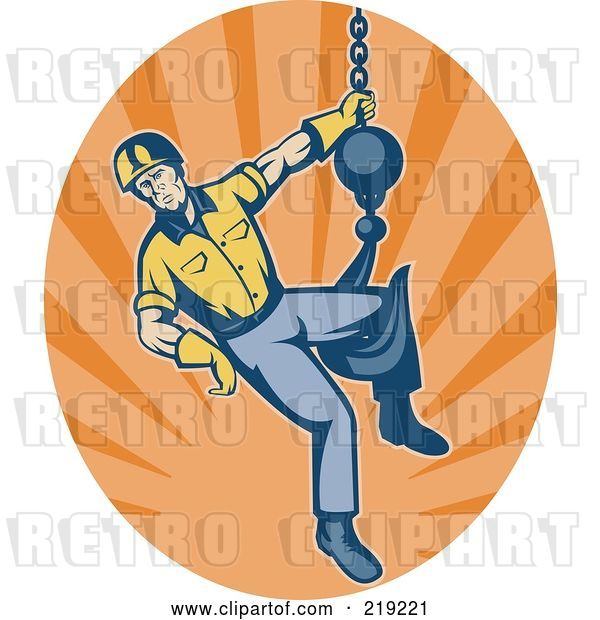 Vector Clip Art of Retro Construction Worker Logo and Hook