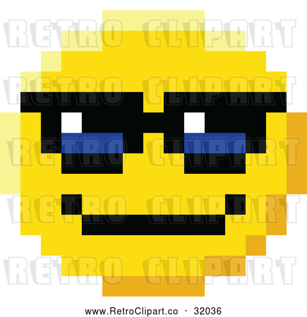 Vector Clip Art of Retro Cool 8 Bit Video Game Style Emoji Smiley Face Wearing Sunglasses