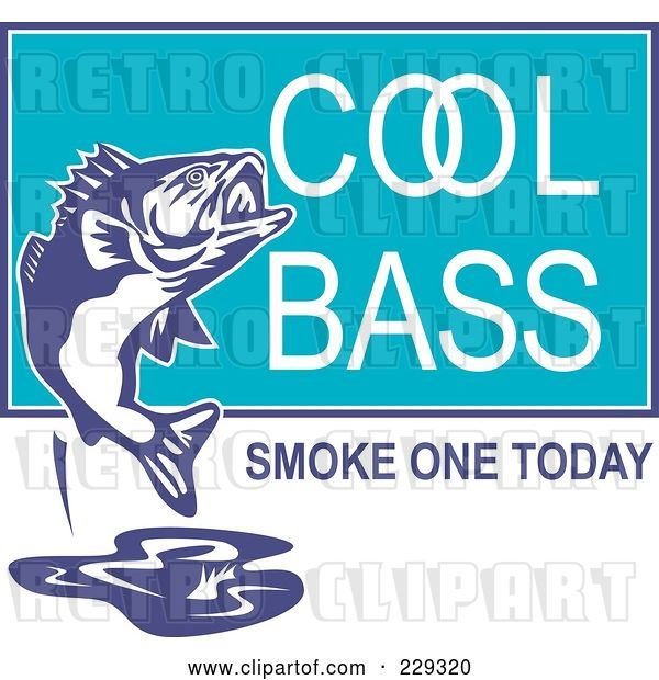 Vector Clip Art of Retro Cool Bass Smoke One Today Text Around a Fish