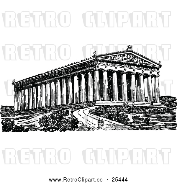 Vector Clip Art of Retro Couple at the Parthenon