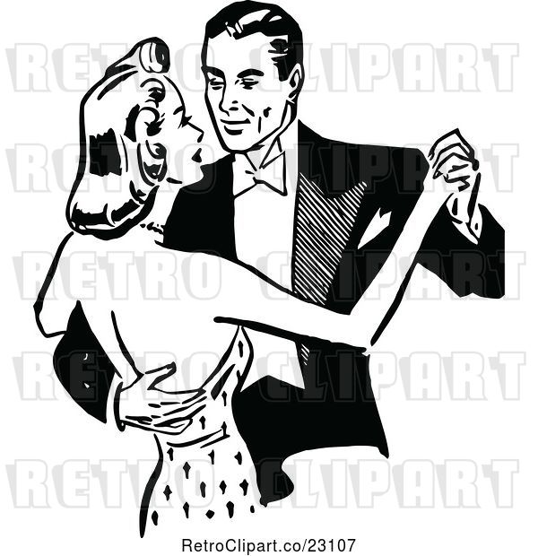 Vector Clip Art of Retro Couple Dancing Together