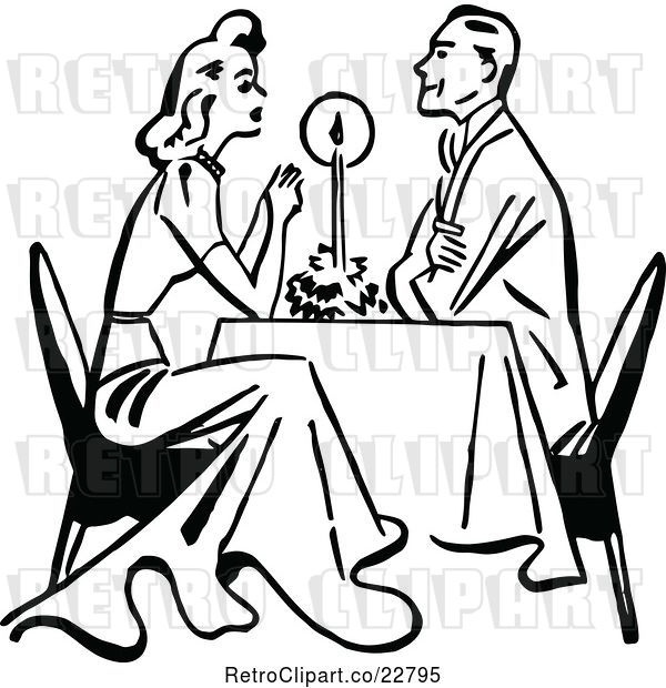 Vector Clip Art of Retro Couple Dining by Candle Light