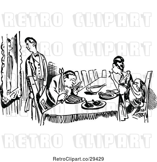 Vector Clip Art of Retro Couple Dining