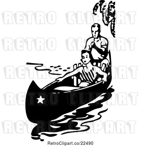 Vector Clip Art of Retro Couple in a Boat