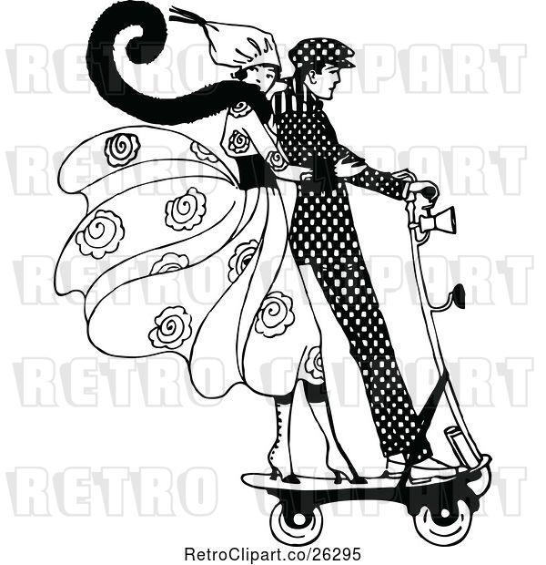 Vector Clip Art of Retro Couple on a Scooter
