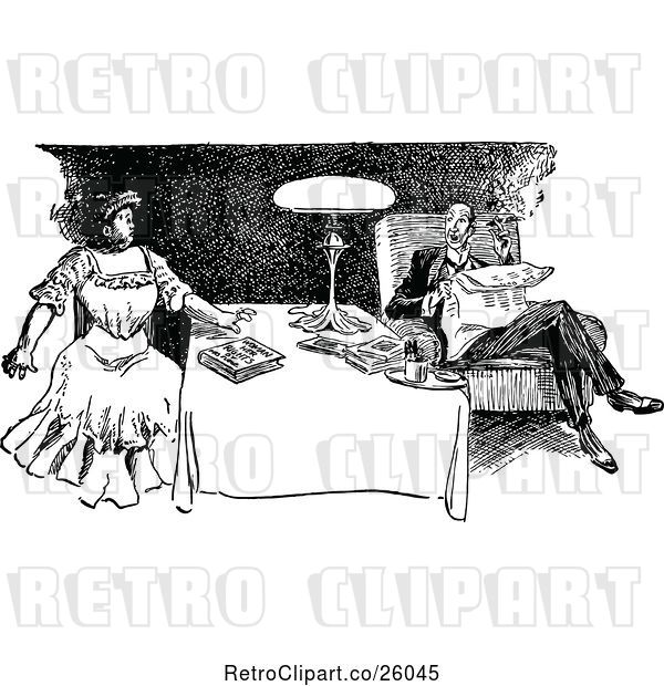 Vector Clip Art of Retro Couple Relaxing at Home