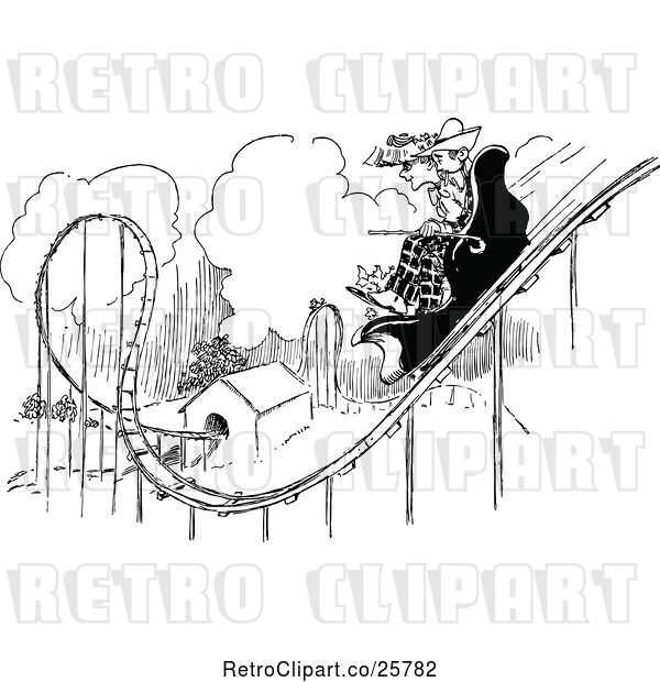 Vector Clip Art of Retro Couple Riding a Roller Coaster