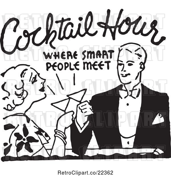 Vector Clip Art of Retro Couple Toasting at Cocktail Hour