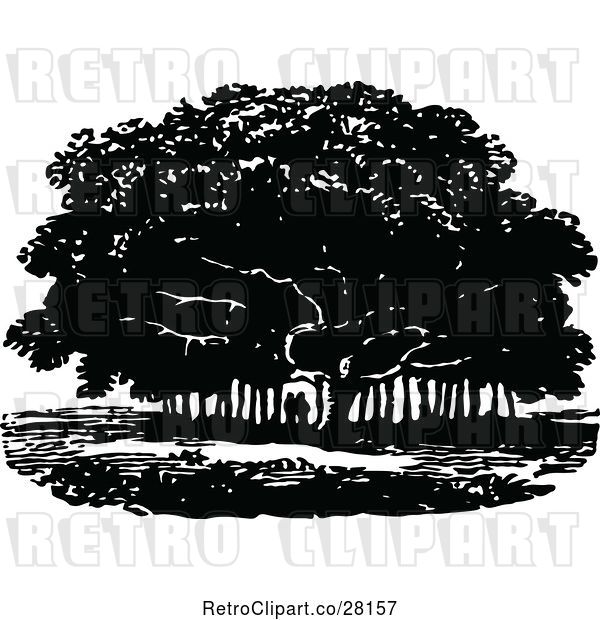 Vector Clip Art of Retro Couple Under a Tree