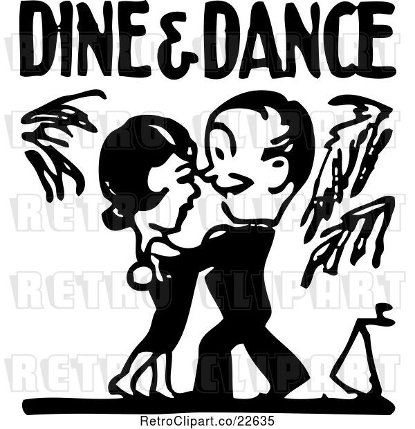 Vector Clip Art of Retro Couple Under Dine and Dance Text