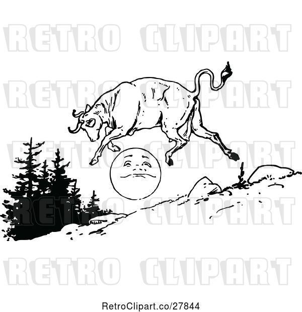 Vector Clip Art of Retro Cow Jumping over the Moon