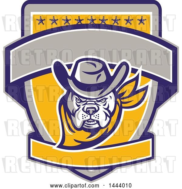 Vector Clip Art of Retro Cowboy Bulldog Sheriff on a Shield with Stars and Blank Banners