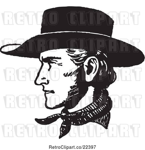 Vector Clip Art of Retro Cowboy Face in Profile