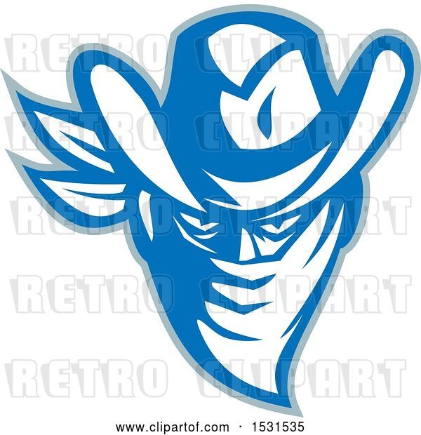 Vector Clip Art of Retro Cowboy Outlaw in a Blue and White Bandana, with a Gray Outline