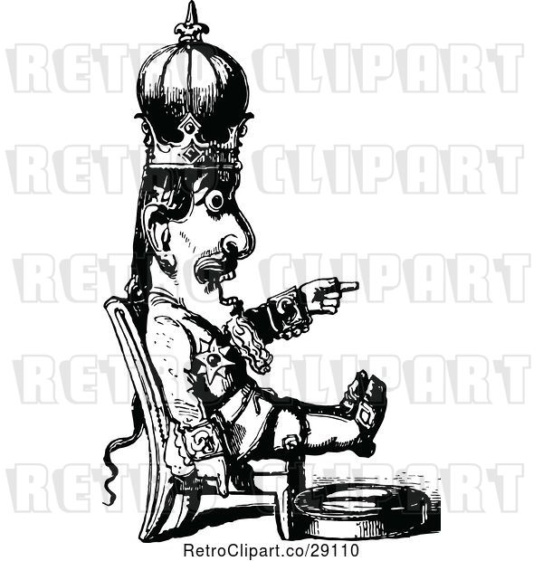 Vector Clip Art of Retro Crazy King Pointing