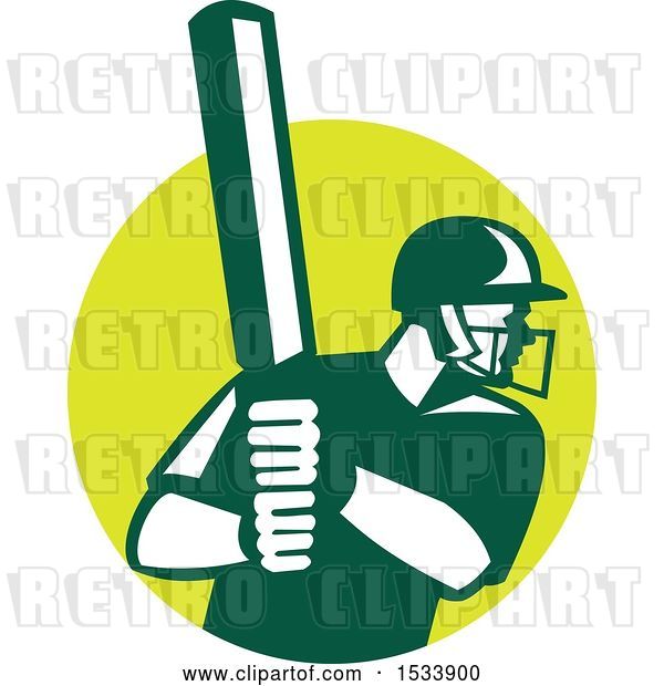 Vector Clip Art of Retro Cricket Batsman in a Circle