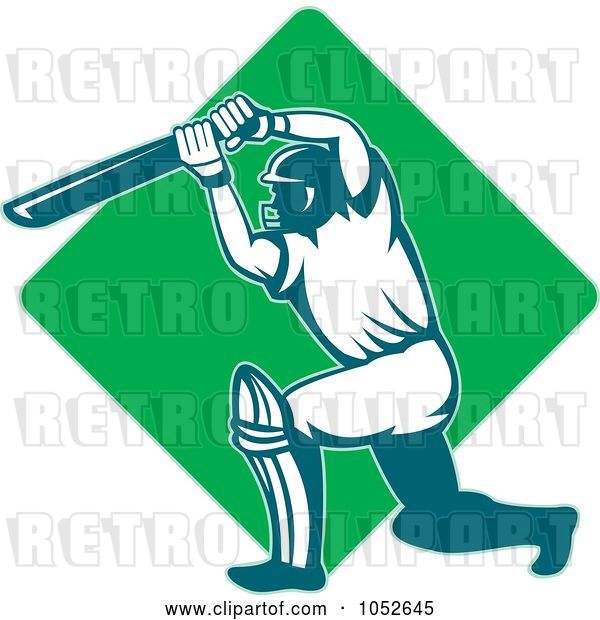 Vector Clip Art of Retro Cricket Batsman Logo - 10