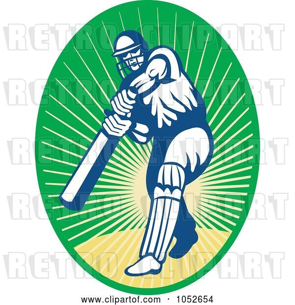 Vector Clip Art of Retro Cricket Batsman Logo - 11