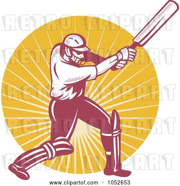 Vector Clip Art of Retro Cricket Batsman Logo - 5