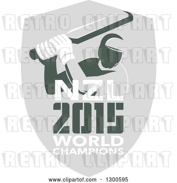 Vector Clip Art of Retro Cricket Player Batsman in a Gray Shield with NZL 2015 World Champions Text