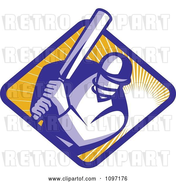 Vector Clip Art of Retro Cricket Player Batsman over a Ray Diamond