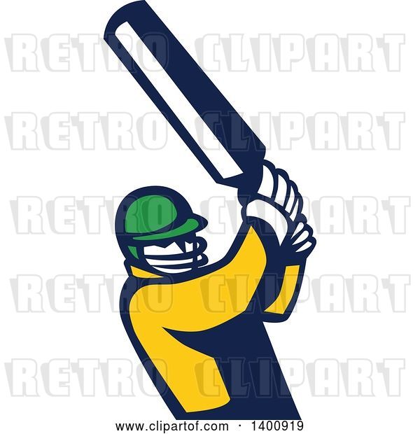Vector Clip Art of Retro Cricket Player Batsman Swinging