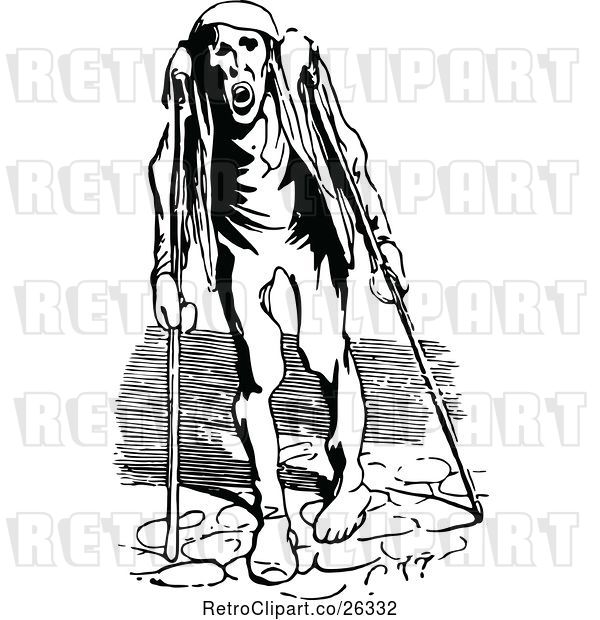 Vector Clip Art of Retro Crippled Guy with Crutches