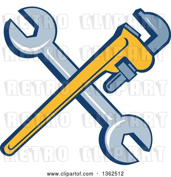 Vector Clip Art of Retro Crossed Spanner and Monkey Wrenches