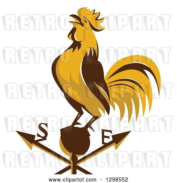 Vector Clip Art of Retro Crowing Rooster on a Weather Vane