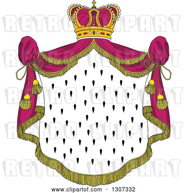 Vector Clip Art of Retro Crown and Patterned Royal Mantle with Pink Drapes
