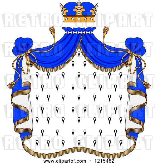 Vector Clip Art of Retro Crown and Royal Mantle with Blue Drapes