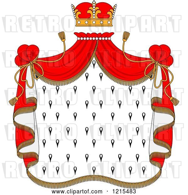 Vector Clip Art of Retro Crown and Royal Mantle with Red Drapes 2