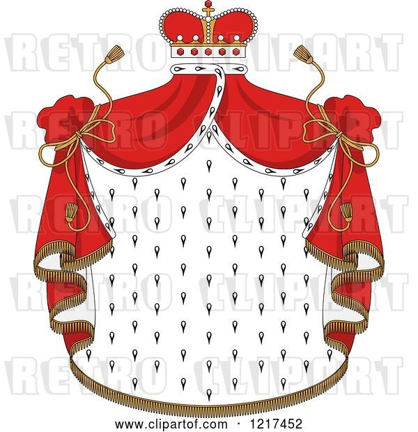 Vector Clip Art of Retro Crown and Royal Mantle with Red Drapes 3