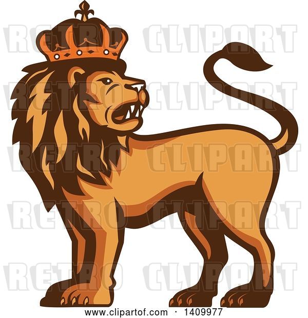 Vector Clip Art of Retro Crowned King Lion