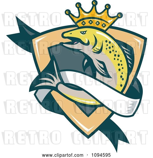 Vector Clip Art of Retro Crowned King Salmon Shield and Banner