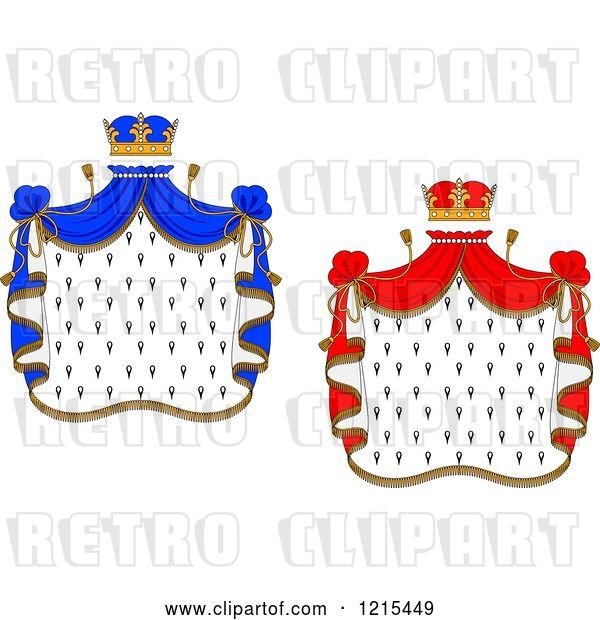 Vector Clip Art of Retro Crowns and Royal Mantles with Red and Blue Drapes