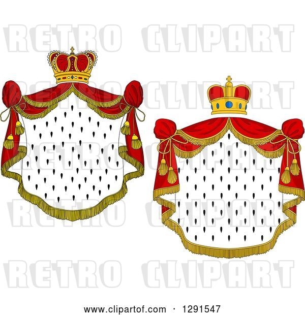Vector Clip Art of Retro Crowns and Royal Mantles with Red Drapes