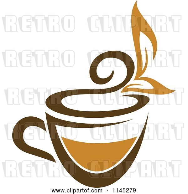 Vector Clip Art of Retro Cup of Brown Tea with a Leaf 1