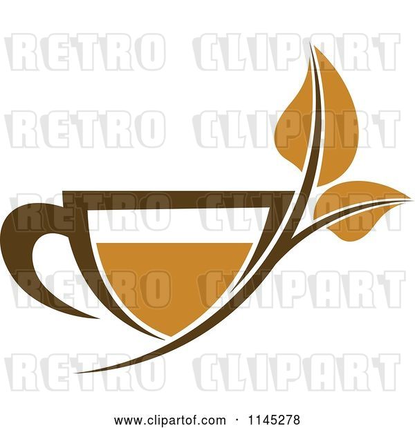 Vector Clip Art of Retro Cup of Brown Tea with a Leaf 2