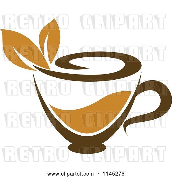 Vector Clip Art of Retro Cup of Brown Tea with a Leaf 3