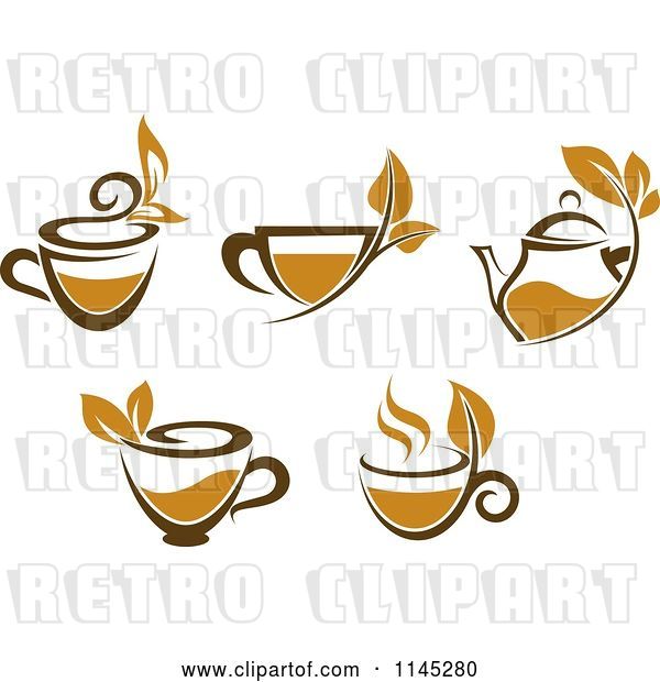 Vector Clip Art of Retro Cups of Brown Tea with Leaves