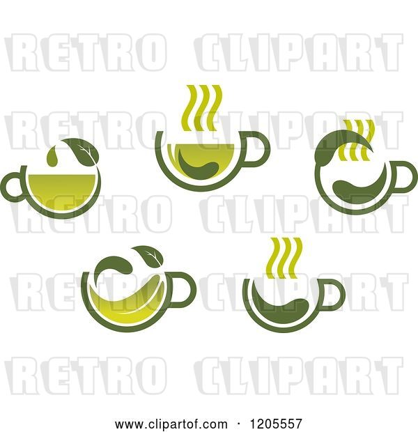 Vector Clip Art of Retro Cups of Green Tea or Coffee 2