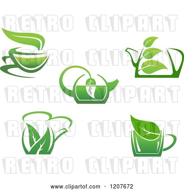 Vector Clip Art of Retro Cups of Green Tea or Coffee 4