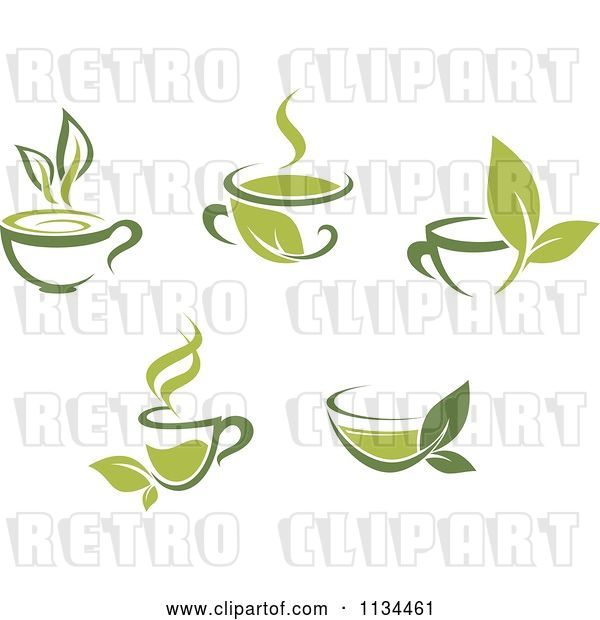 Vector Clip Art of Retro Cups of Green Tea or Coffee