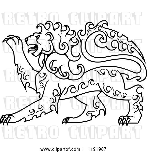 Vector Clip Art of Retro Curly Haired Royal Heraldic Lion 2