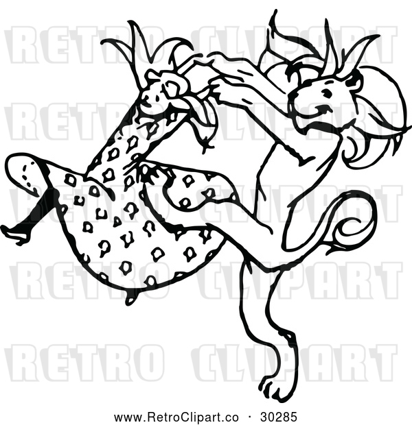 Vector Clip Art of Retro Dancing Girl and Lion