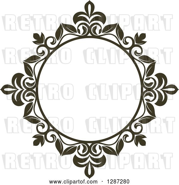 Vector Clip Art of Retro Dark Brown Round Ornate Floral Frame 2