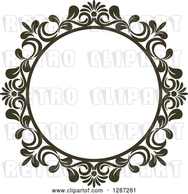 Vector Clip Art of Retro Dark Brown Round Ornate Floral Frame 3